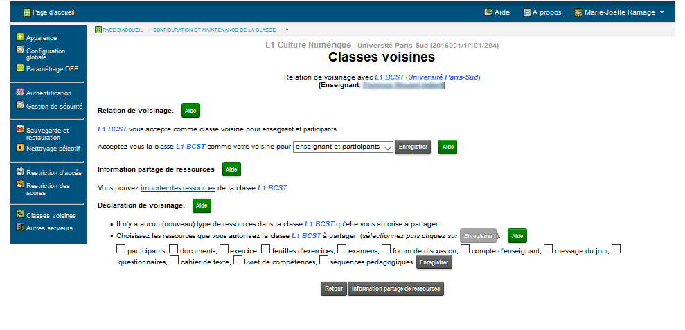 page d'import/export de ressources